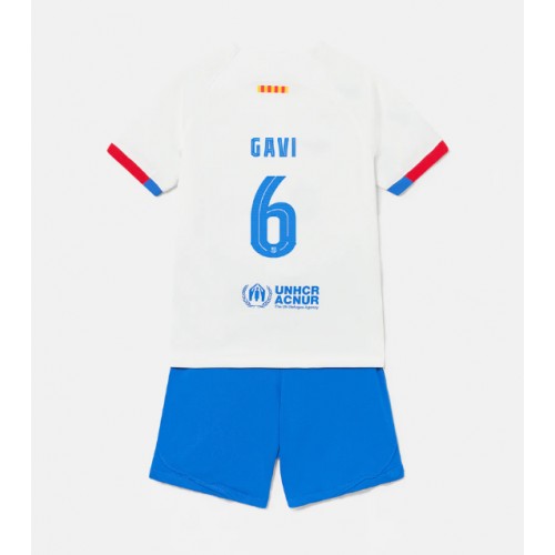 Fotballdrakt Barn Barcelona Paez Gavi #6 Bortedraktsett 2023-24 Kortermet (+ Korte bukser)